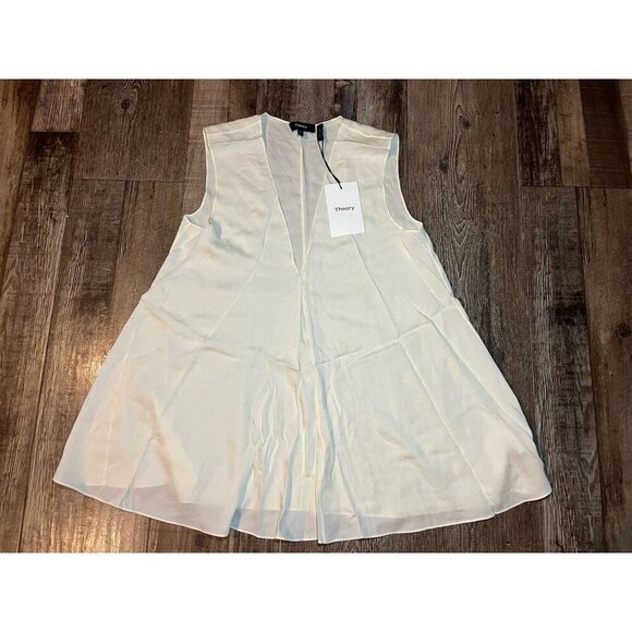 Theory NWT A Line V Neck Sleeveless Ivory Top Core Street Silk Size P or 0 - Picture 3 of 6